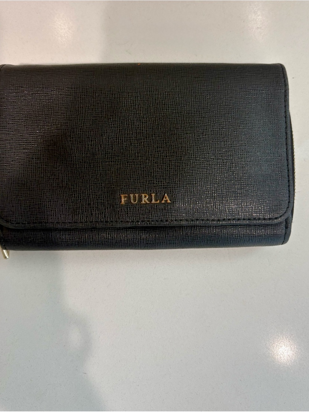Furla Black Saffiano Leather Continental Wallet Gold Hardware